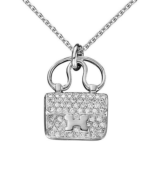 Hermès White 18K 0.29 Ct. Tw. Diamond Constance Charm Pendant Necklace (Authentic Pre-Owned)
