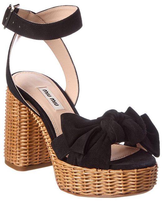 Miu Miu Black Suede & Raffia Sandal