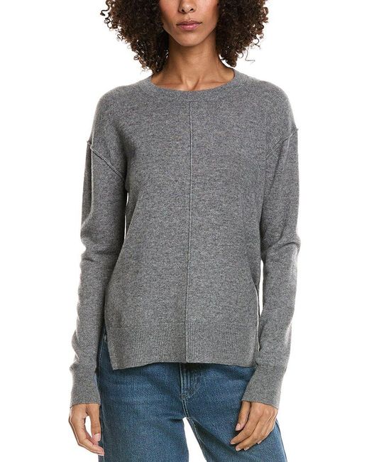 InCashmere Gray Seam Detail High-Low Wool & Cashmere-Blend Sweater