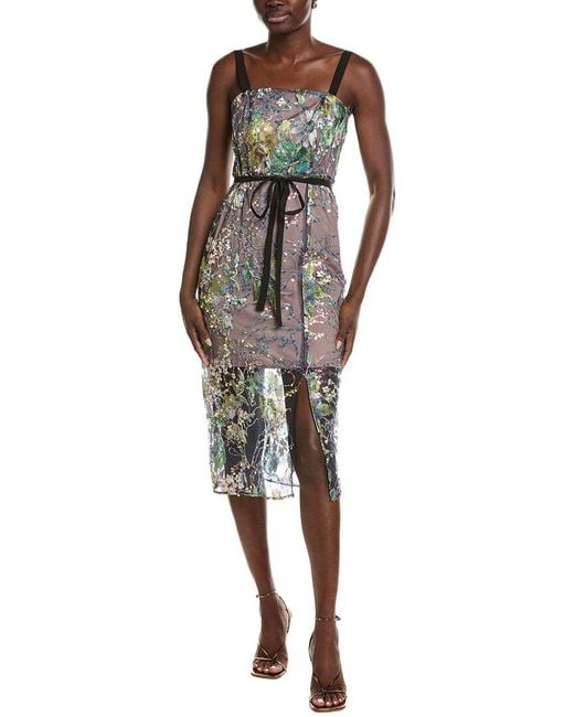 Sam Edelman Green Floral Sequin Column Midi Dress