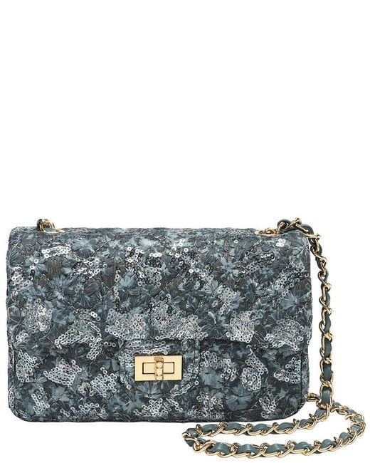 Tiffany & Fred Paris Gray Sequin & Leather Quilted Shoulder Bag