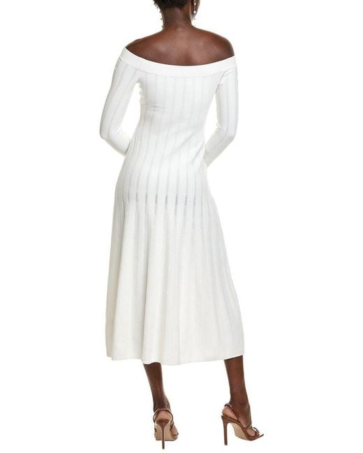 Lela Rose White Off-The-Shoulder Knit Midi Dress