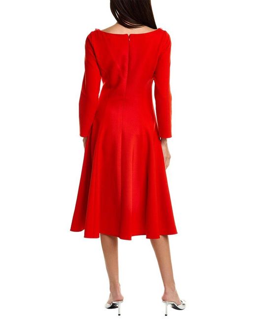 Oscar de la Renta Red Butterfly Applique Silk-lined Wool-blend A-line Dress