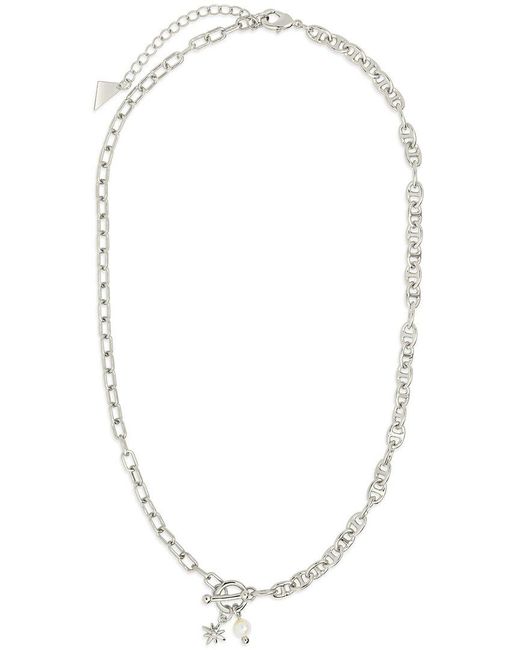 Sterling Forever White Rhodium Plated 5mm Pearl Cz Ava Toggle Necklace