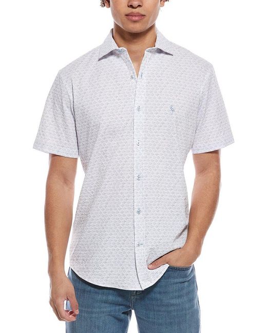 Tailorbyrd White Geo Floral Printed Seersucker Short Sleeve Shirt for men