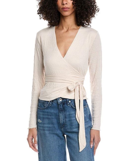 Vintage Havana White Crinkle Knit Wrap Top
