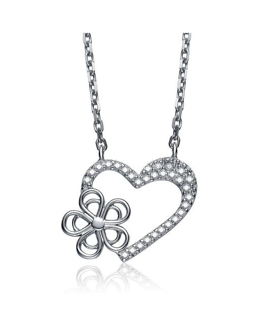 Genevive Jewelry White Silver Cz Heart Pendant Necklace