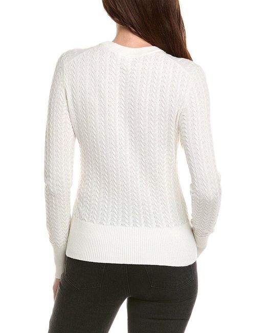 Hannah Rose White Vertical Cable Cashmere-Blend Pullover
