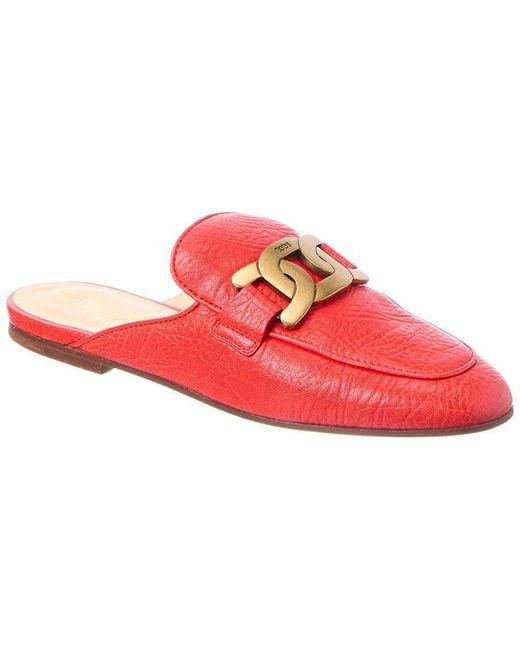 Tod's Red Logo Leather Mule