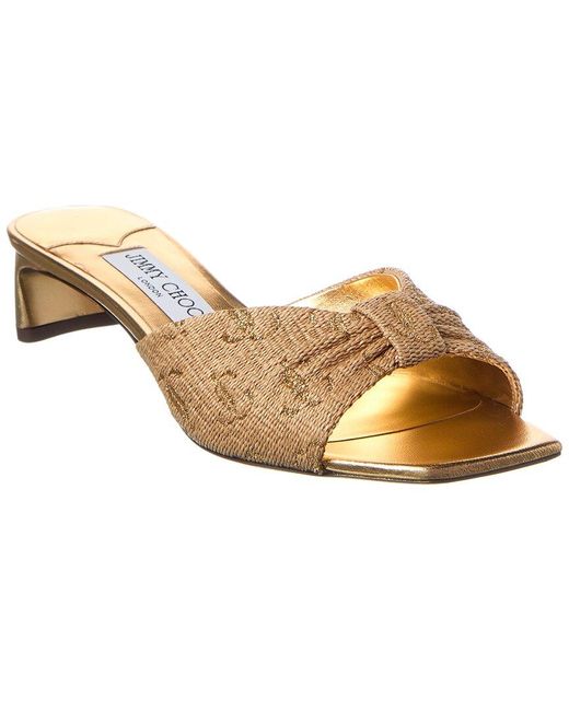 Jimmy Choo Metallic Annika 35 Raffia & Leather Sandal