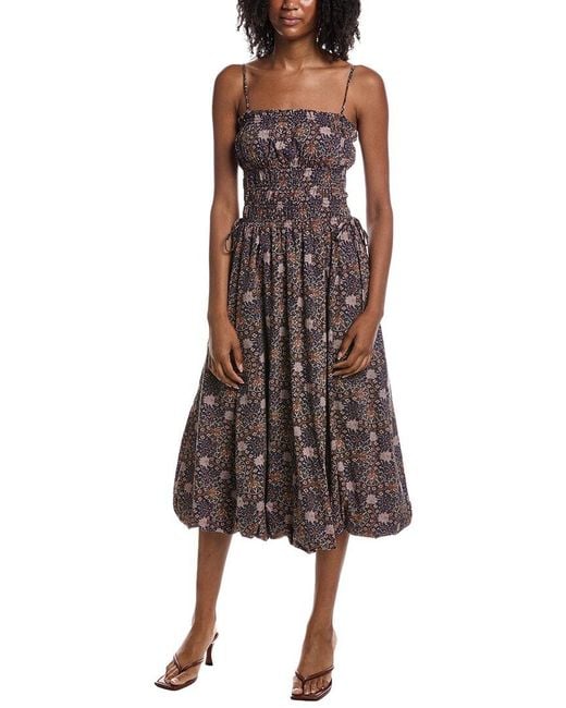 Current/Elliott Brown Square Neck Midi Dress