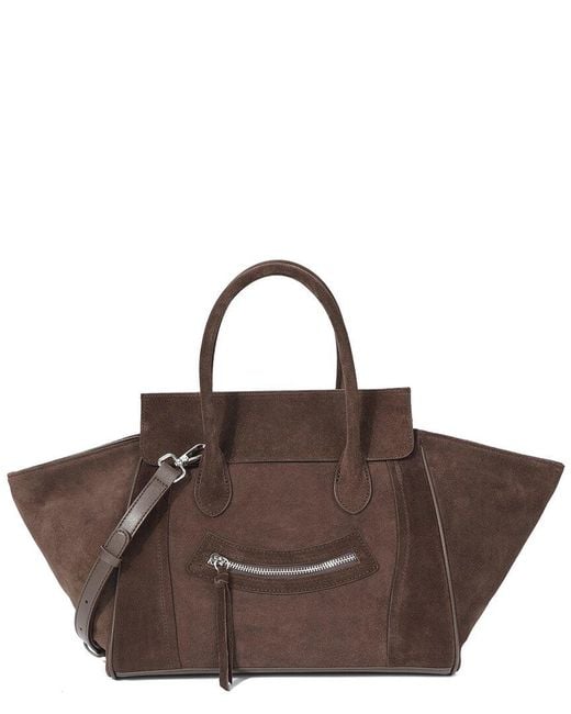 Tiffany & Fred Paris Brown Suede & Leather Winged Tote