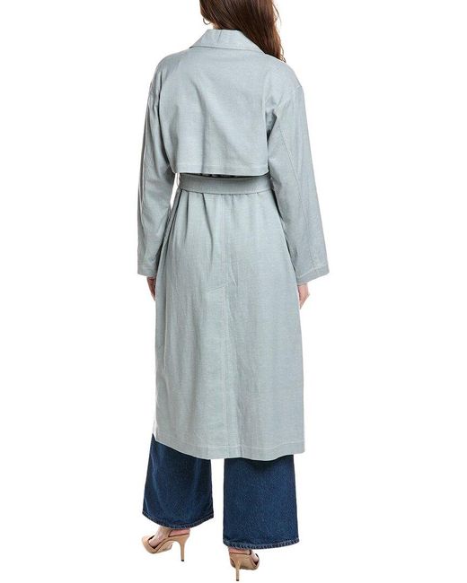 Lafayette 148 New York Blue Belted A-Line Linen-Blend Trench Coat