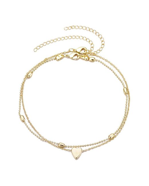 Adornia Metallic 14K Plated Heart Adjustable Anklet Set