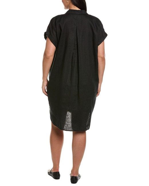 Eileen Fisher Black Mini Notch Collar Linen Dress