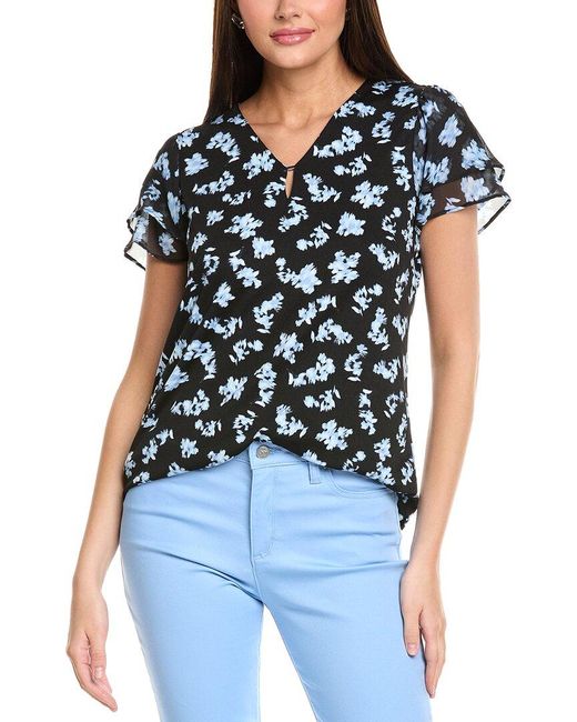 Jones New York Blue Flutter Mix Media Top