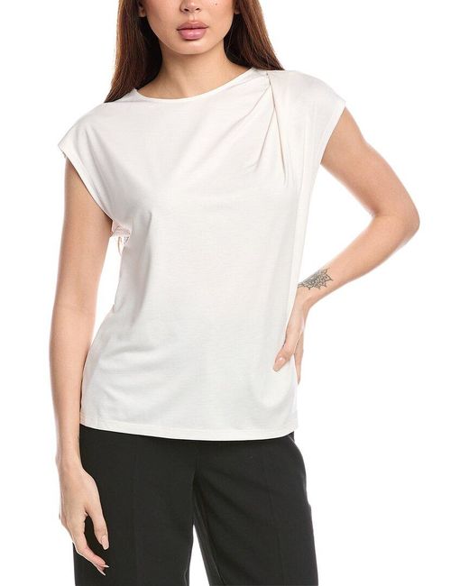 Anne Klein White Extended Shoulder Asymmetrical Top
