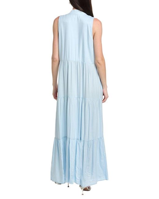 Vince Camuto Blue V-Neck Sleeveless Tiered Maxi Dress