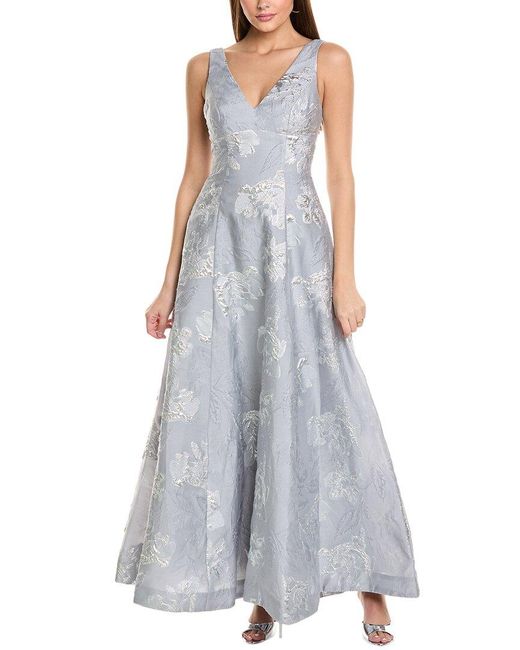 ML Monique Lhuillier Purple Madeline Jacquard Gown