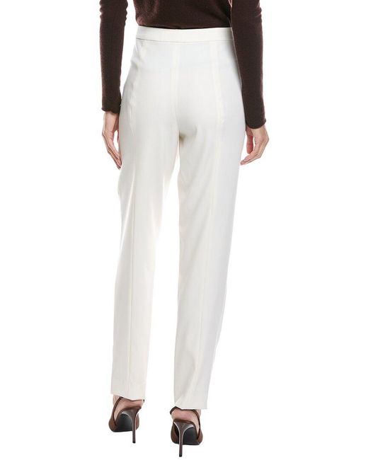 Oscar de la Renta White Silk-Trim Wool-Blend Pant