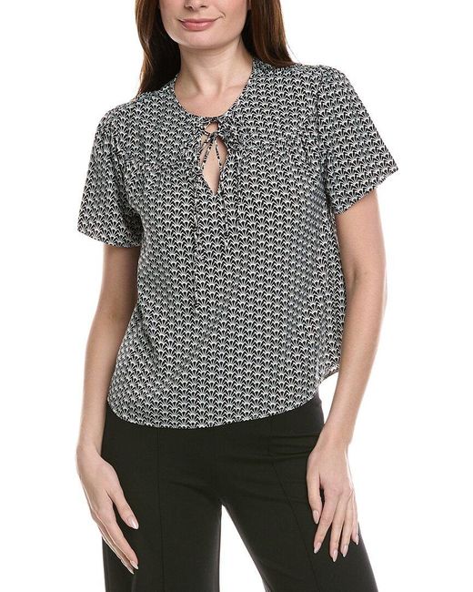 Tahari Gray Drop Shoulder Woven Printed Blouse