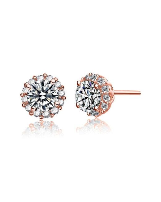 Rachel Glauber White 18k Rose Gold Plated Cz Studs