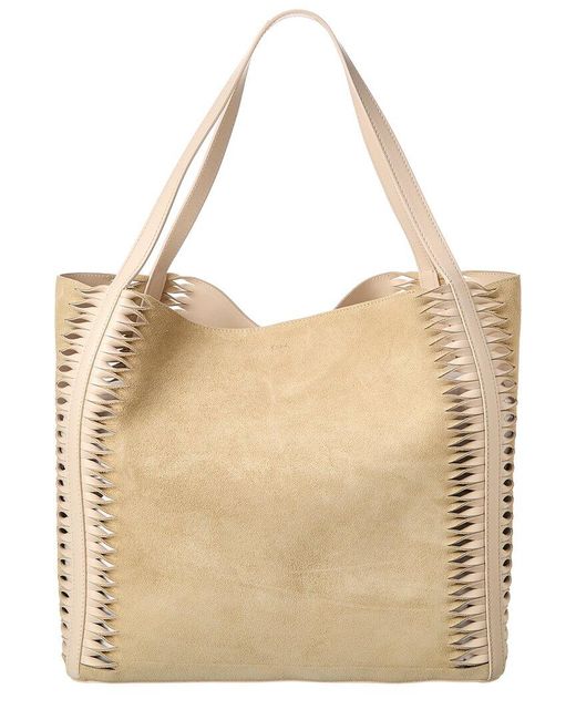 Chloé Louela Suede & Leather Shopper Tote in White | Lyst Canada