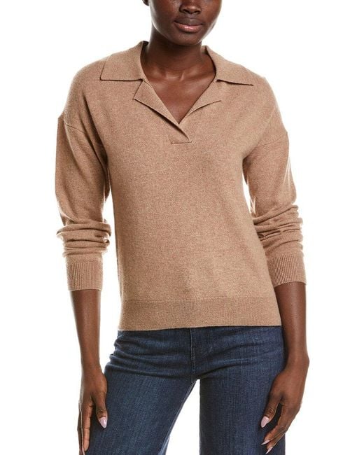 NAADAM Blue Cashmere V-Neck Polo Sweater