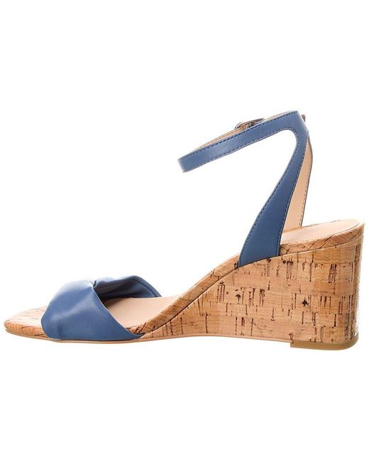 Stuart Weitzman Blue Everly 75 Leather Wedge Sandal