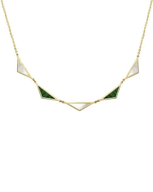 Italian Gold Metallic 14K Gemstone 5 Station Triangle Necklace