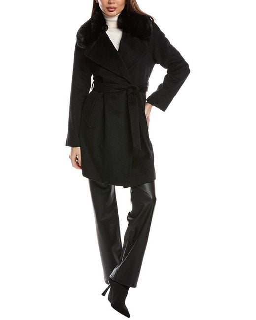 Via Spiga Black Wool-Blend Wrap Coat
