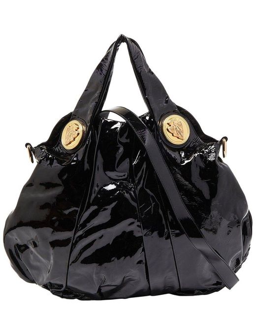 Gucci Black Patent Leather Large Hysteria Hobo Bag (Authentic Pre-Owned)