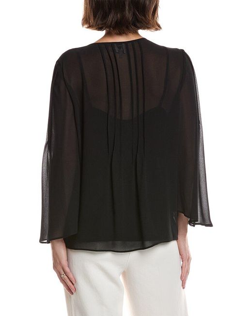 Anne Klein Black Flutter Sleeve Pleated Blouse