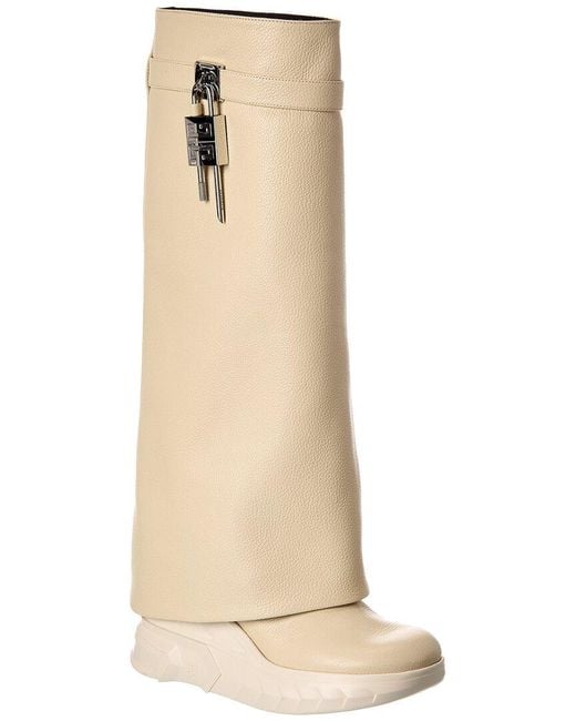 Givenchy Natural Shark Lock Leather Knee-High Biker Boot