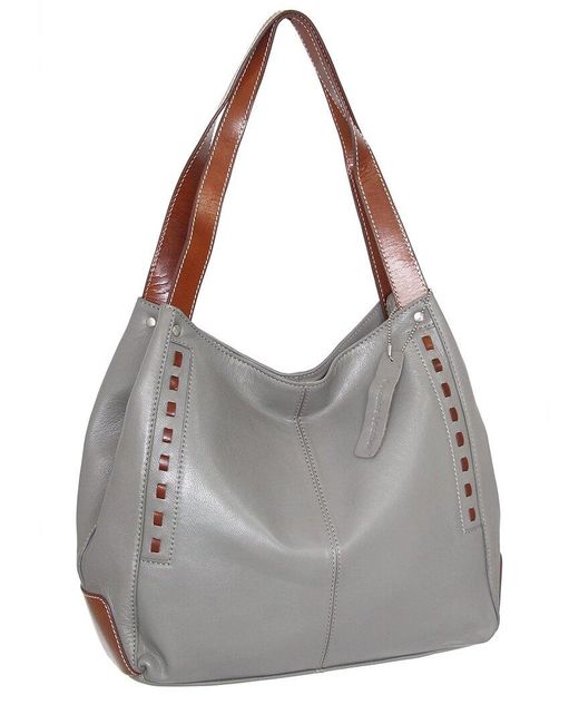 Nino Bossi Gray Alyssa Durable Leather Satchel