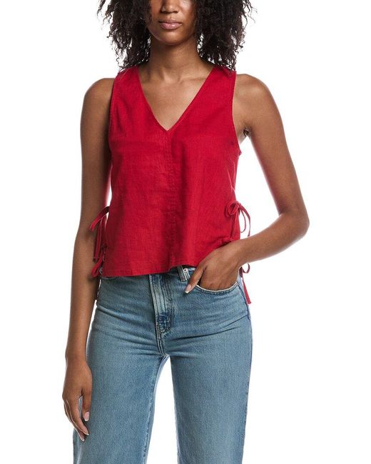 Michael Stars Red Gio Little Linen V-Neck Top