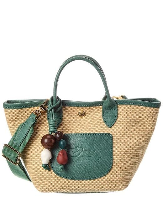 Longchamp Blue Le Pliage Collection Xs Raffia Basket Bag