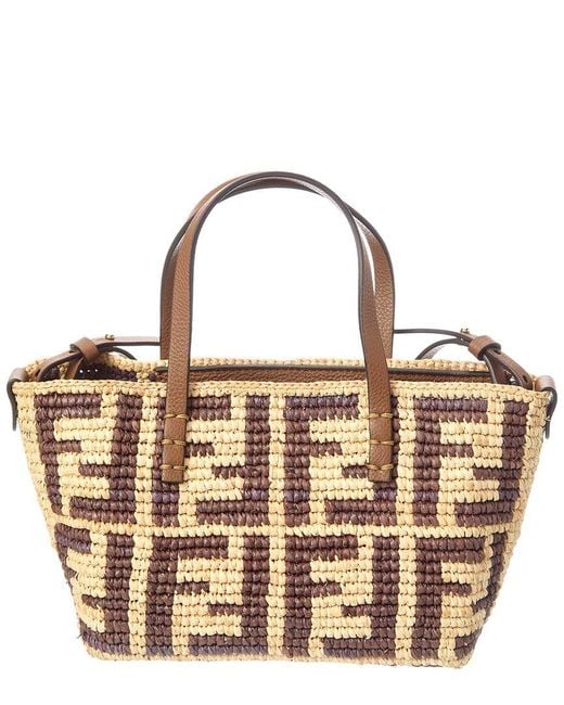 Fendi Metallic Roll Mini Ff Raffia & Leather Tote