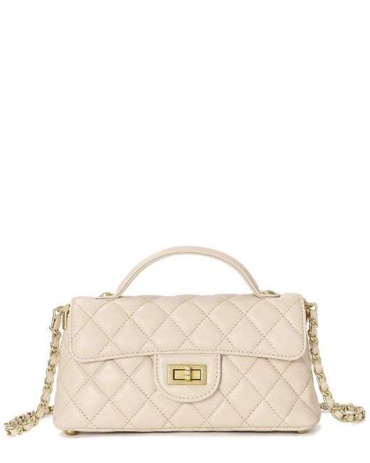 Tiffany & Fred Paris Natural Top-Handle Quilted Sheepskin Leather Shoulder Bag