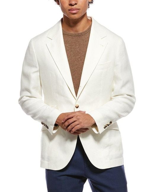 Brunello Cucinelli White Linen & Wool-Blend Blazer for men