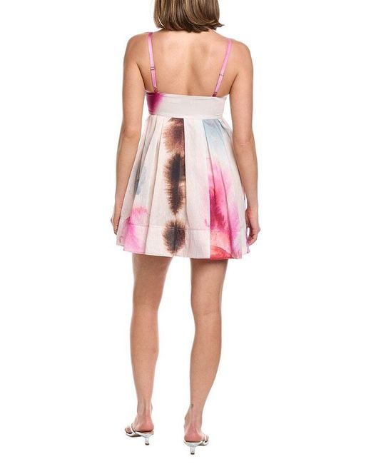 AMUR Red Allison Linen-Blend Printed Mini Dress