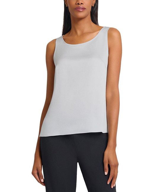 Ming Wang White Crepe De Chine Scoop Neck Tank