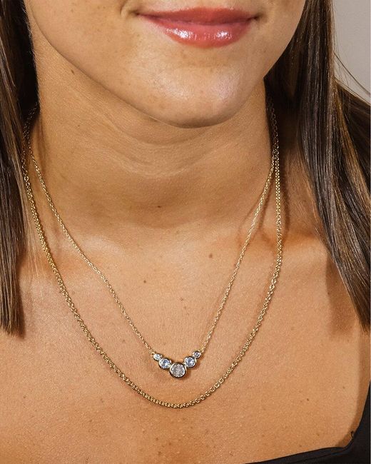 Sterling Forever Metallic Cz Eileen Bezel Layered Chain Necklace