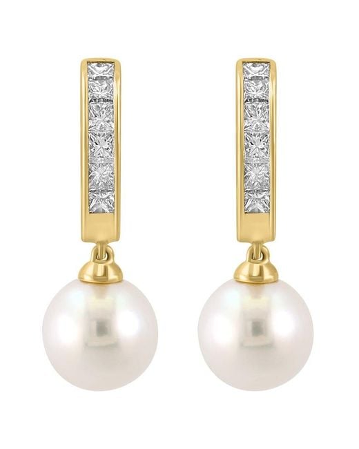 Effy Fine Jewelry Metallic 14K 0.66 Ct. Tw. Diamond & 8Mm Pearl Earrings