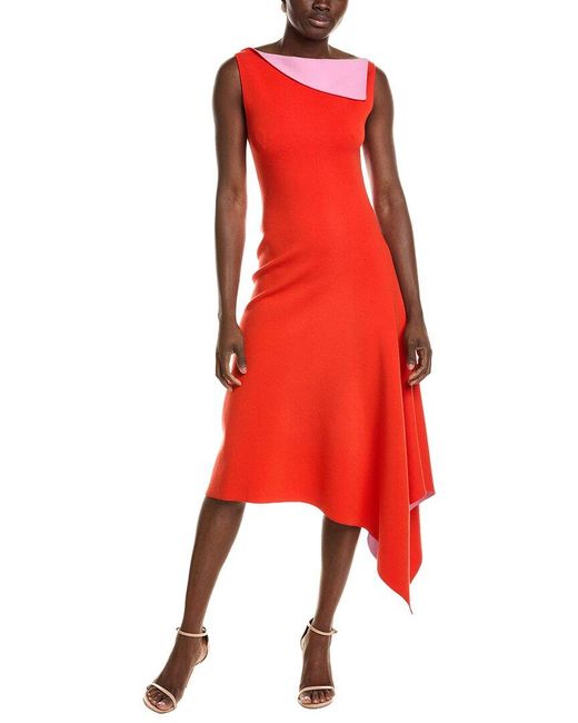 Oscar de la Renta Red Two Tone Knit Dress