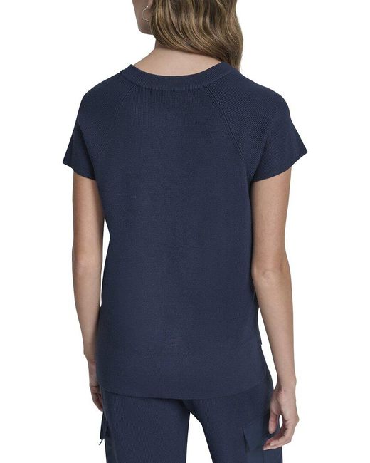 DKNY Blue Crew Neck Pocket Top