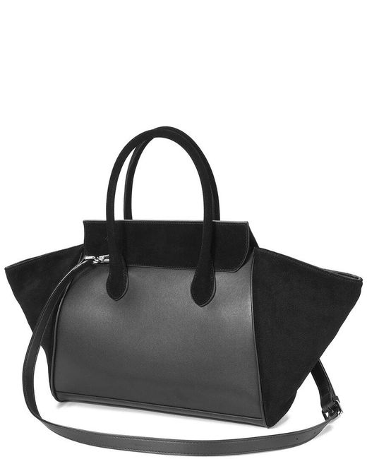 Tiffany & Fred Paris Black Suede & Leather Winged Tote