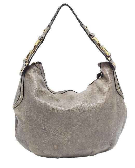 Gucci Gray Leather Medium Pelham Hobo Bag (Authentic Pre-Owned)