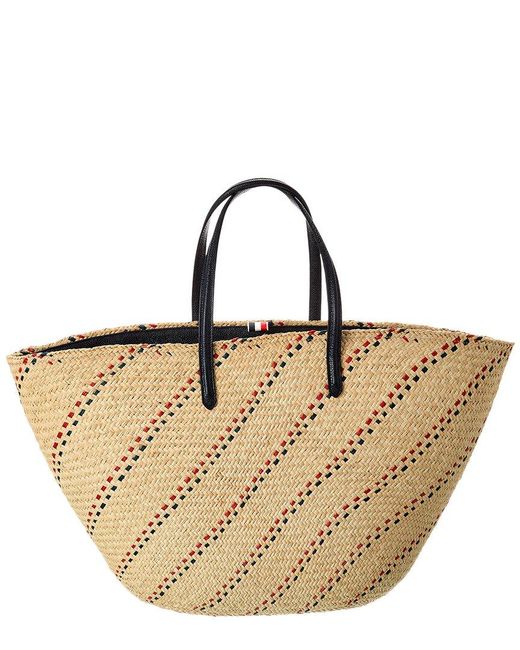 Thom Browne Brown Large Raffia & Leather Basket Tote