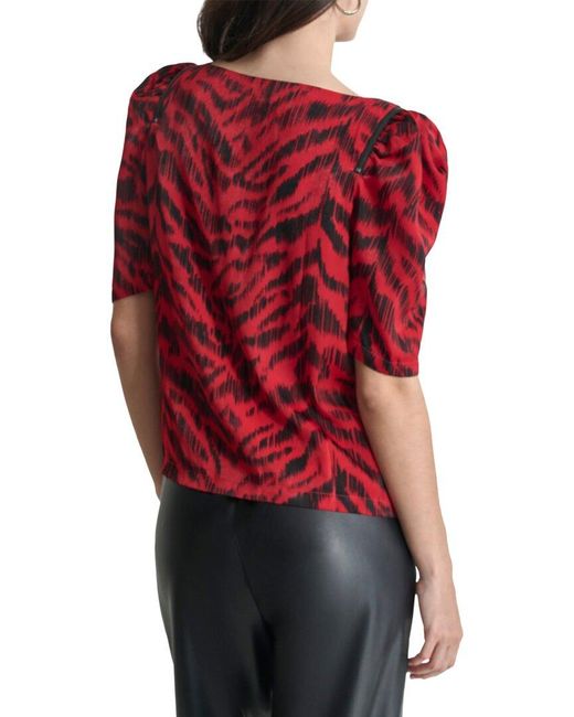 DKNY Red Asymmetrical Short Sleeve Top